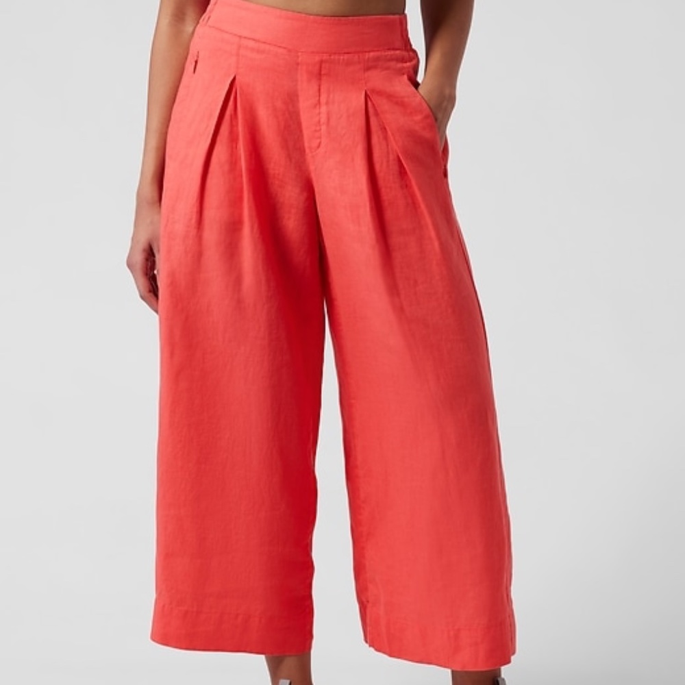 Athleta Playa Linen Wide Crop Pant in Passionfruit Coral Sz 2